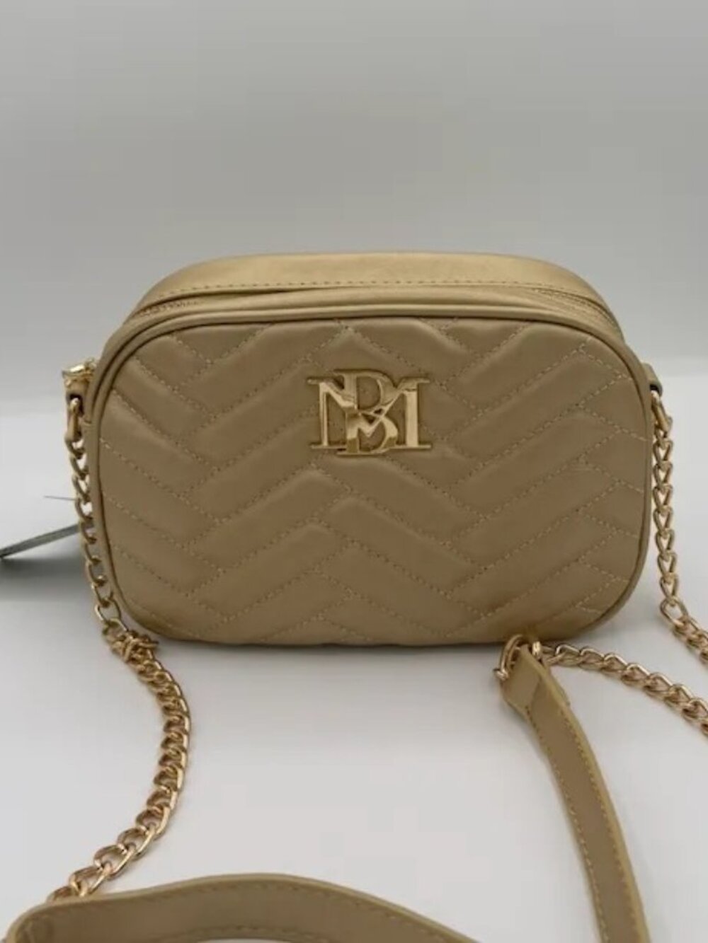 Badgley Mischka Metallic Gold Quilted Camera Crossbody Bag BM-4118